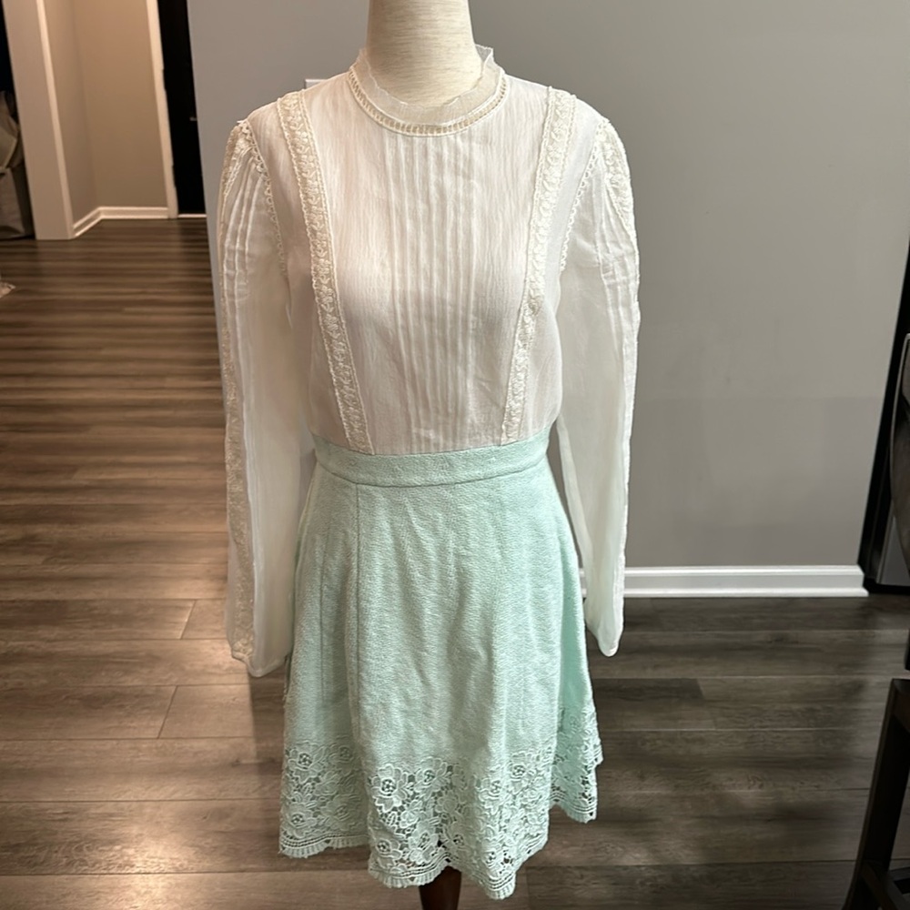 Light blue and white skater dress